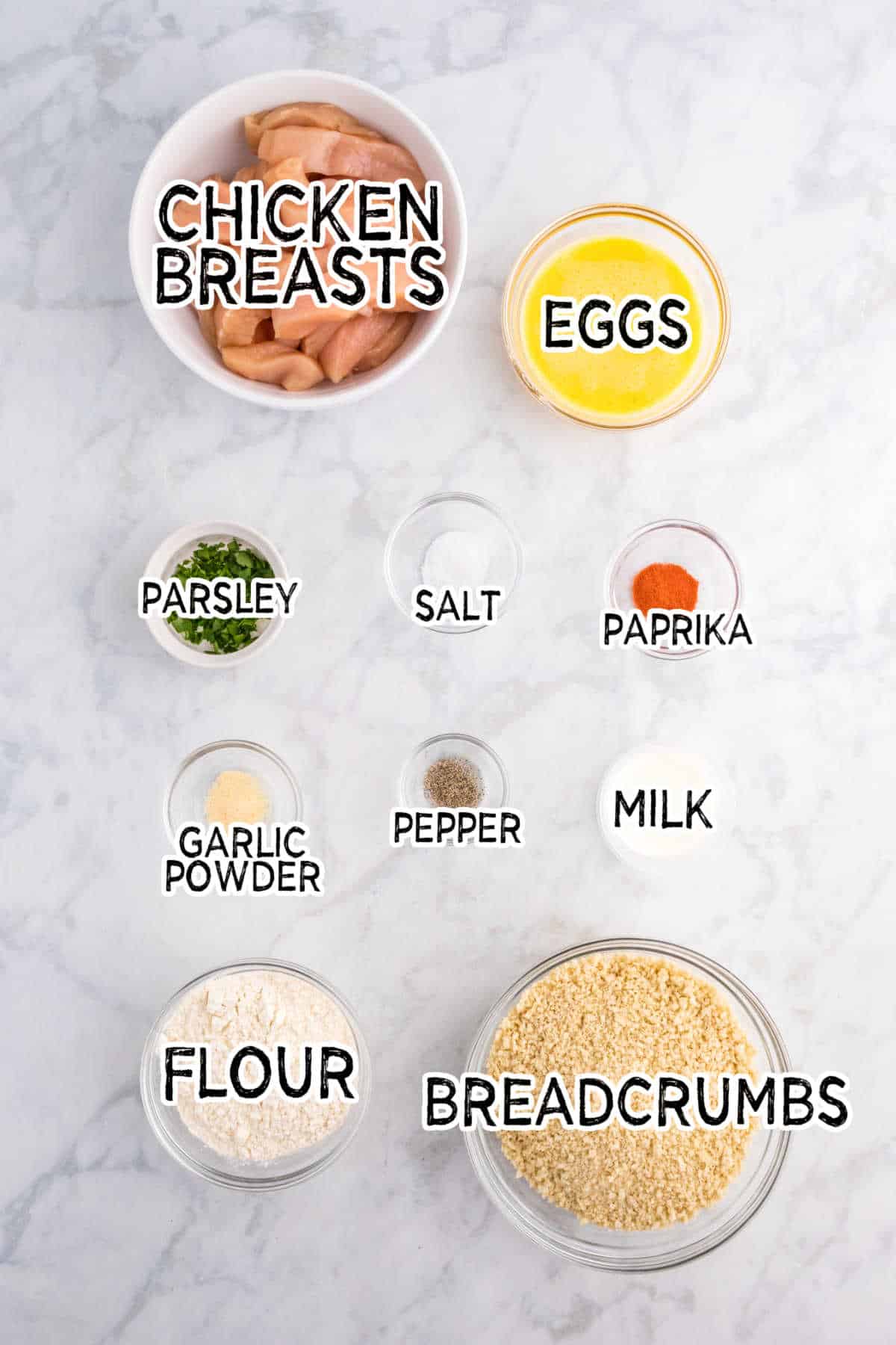 Ingredients to make the chicken tenders.