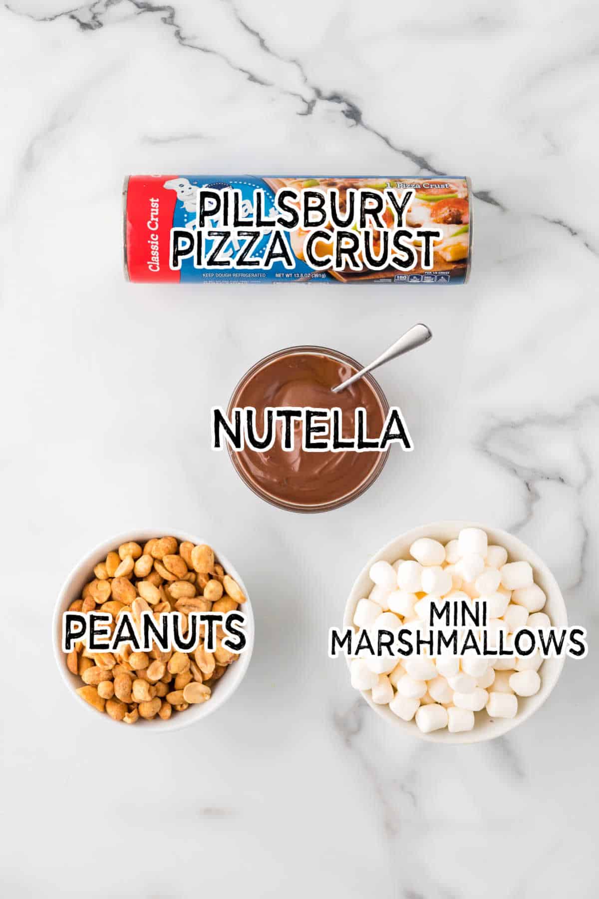 Ingredients to make rocky road pizza.