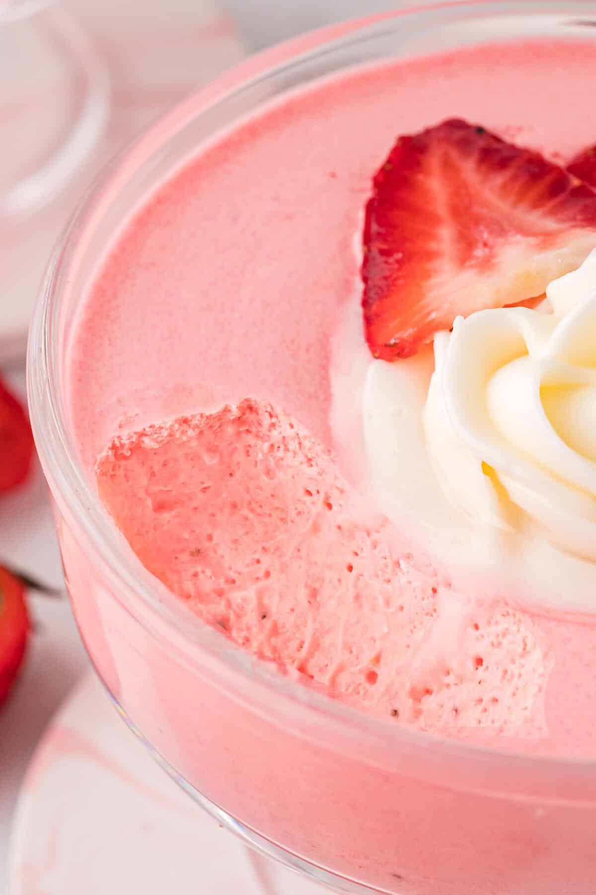 The recipe in a parfait dish with a bite out of it.