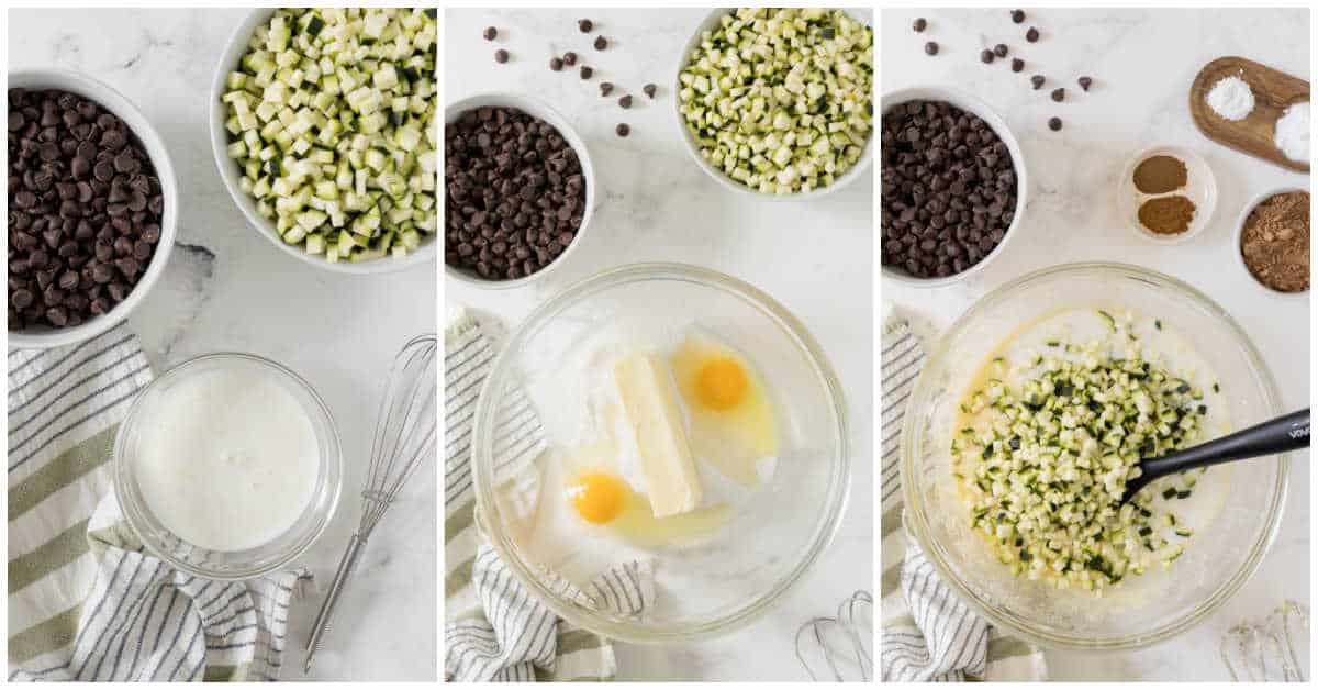 Steps to make chocolate zucchini cake.