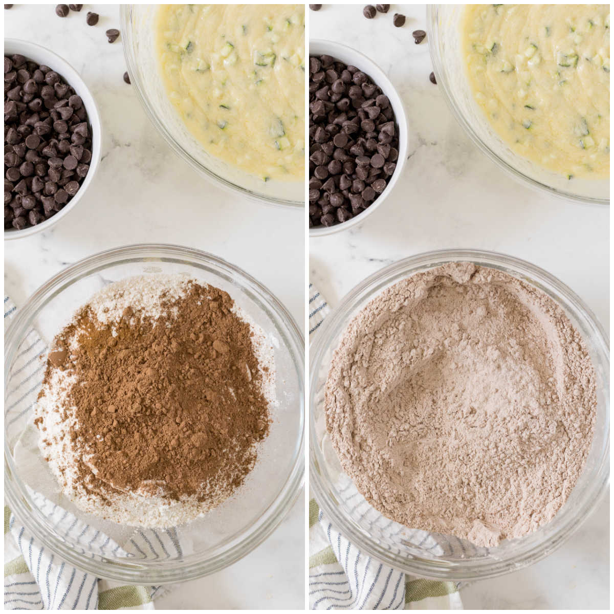 Steps to make chocolate zucchini cake.