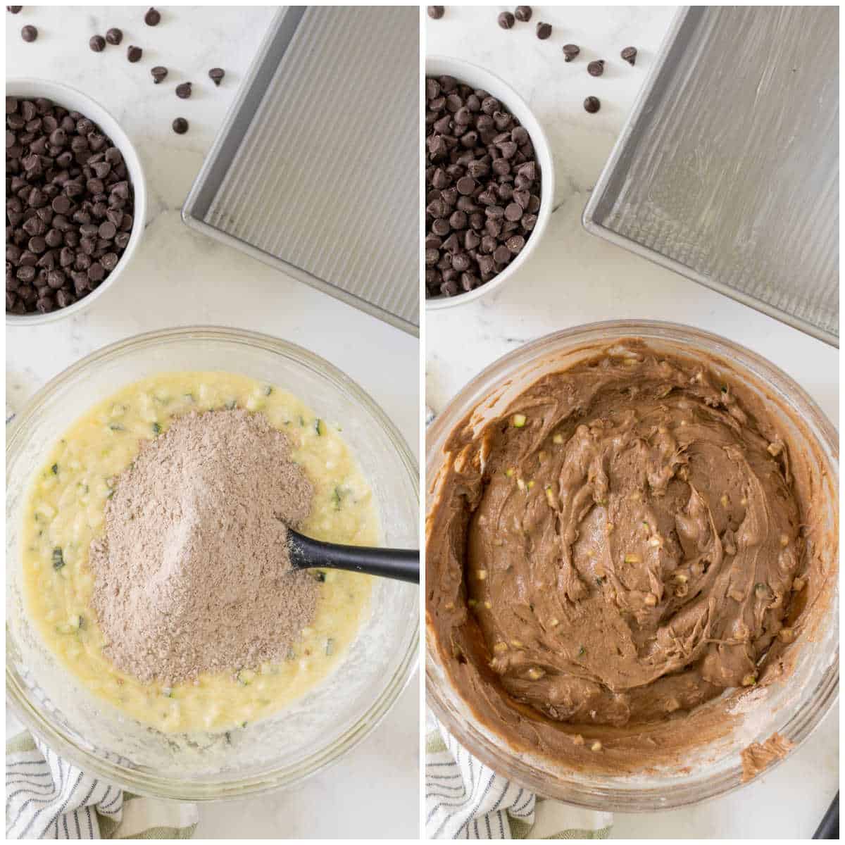 Steps to make chocolate zucchini cake.