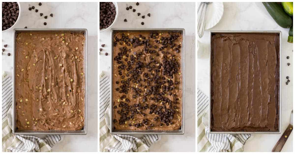Steps to make chocolate zucchini cake.