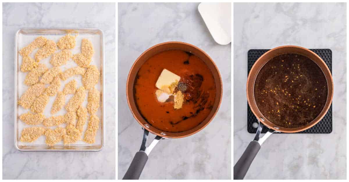 Steps to make hot honey chicken tenders.