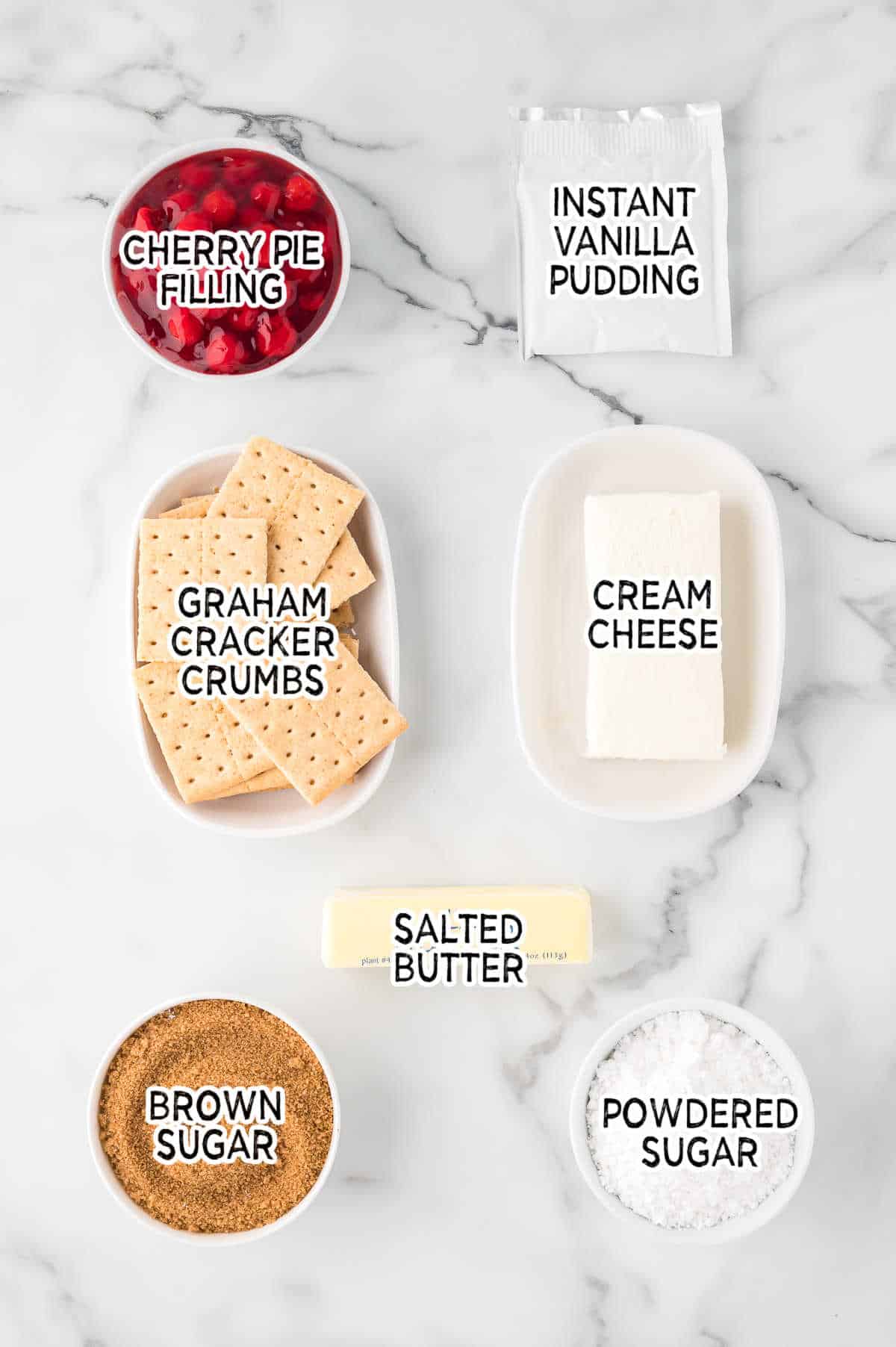 Ingredients on a marble counter.