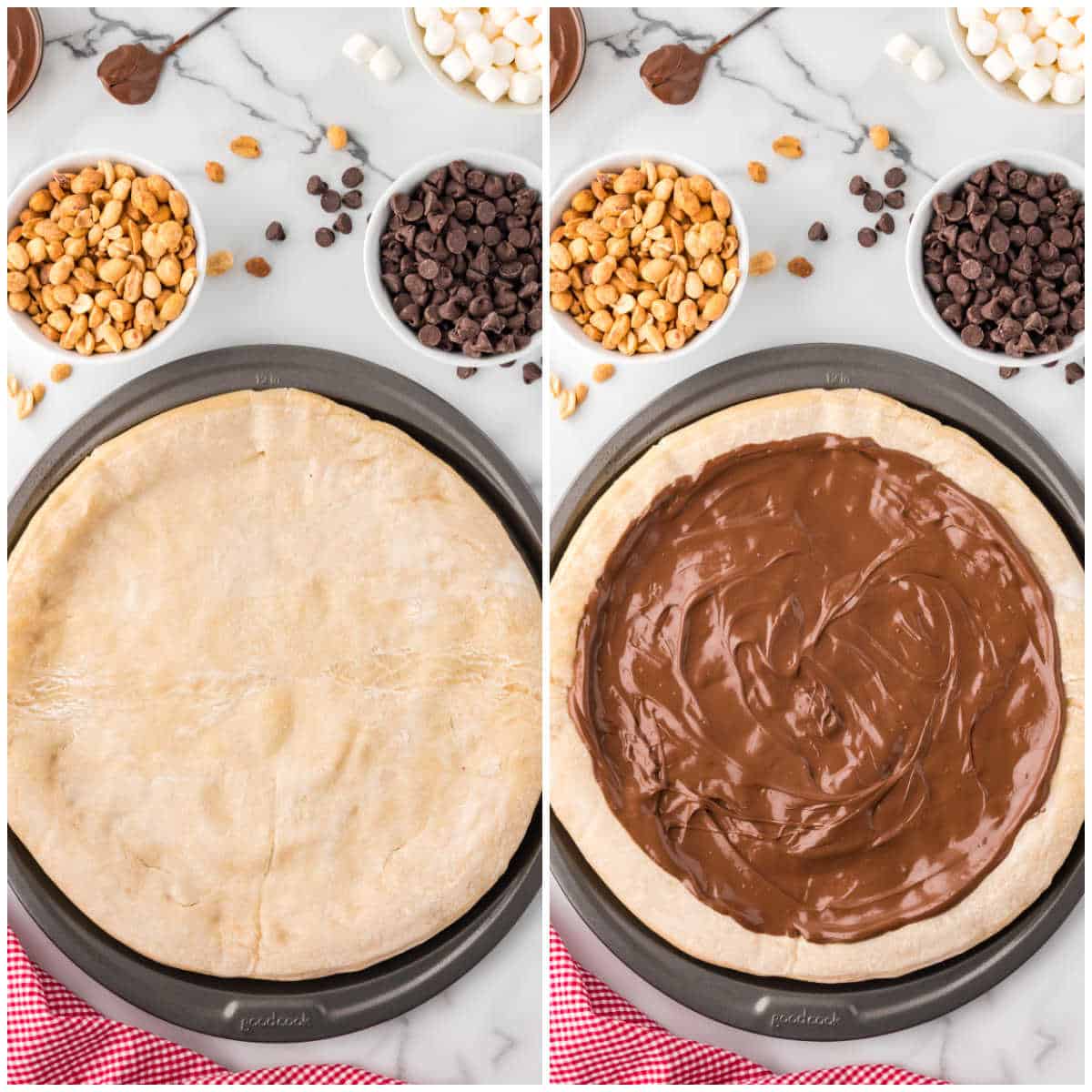 Steps to make rocky road pizza.