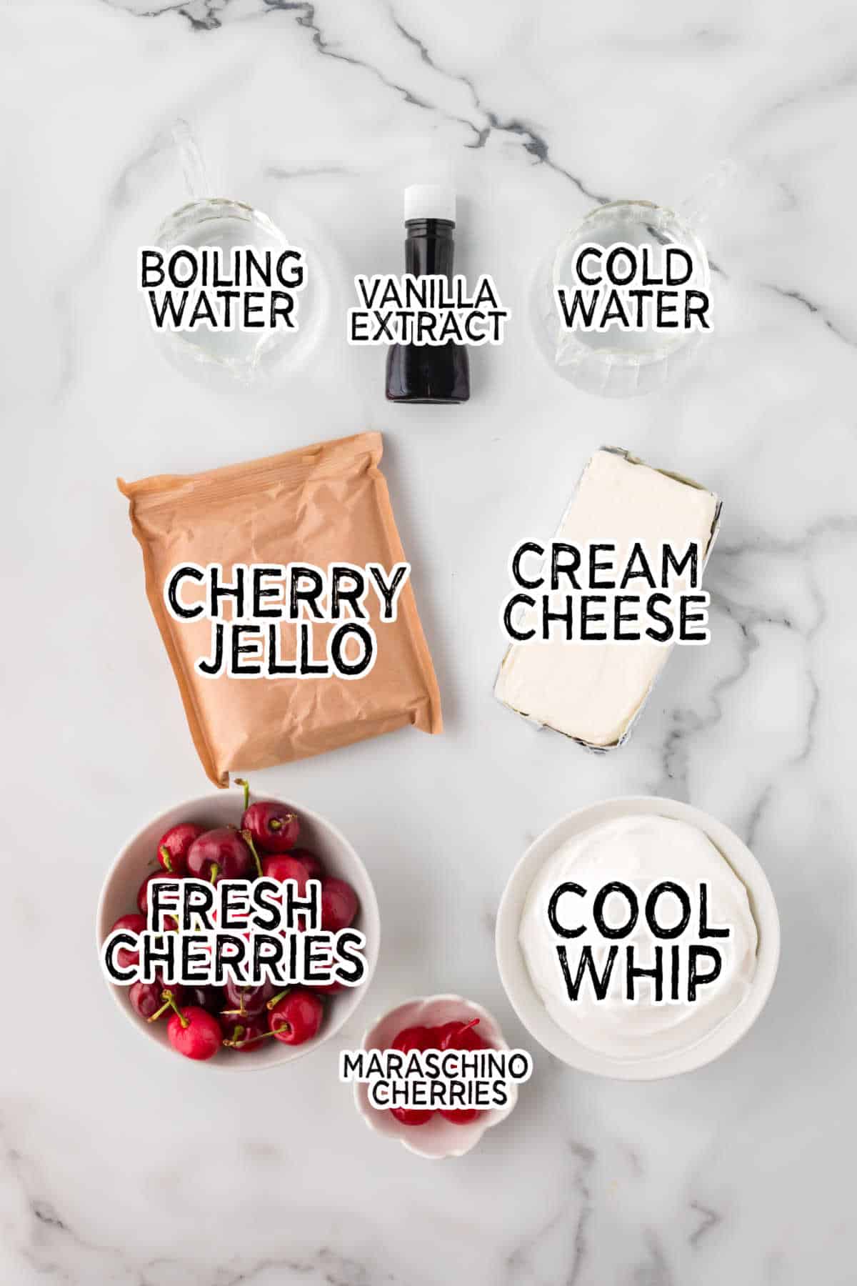 Cherry mousse ingredients.