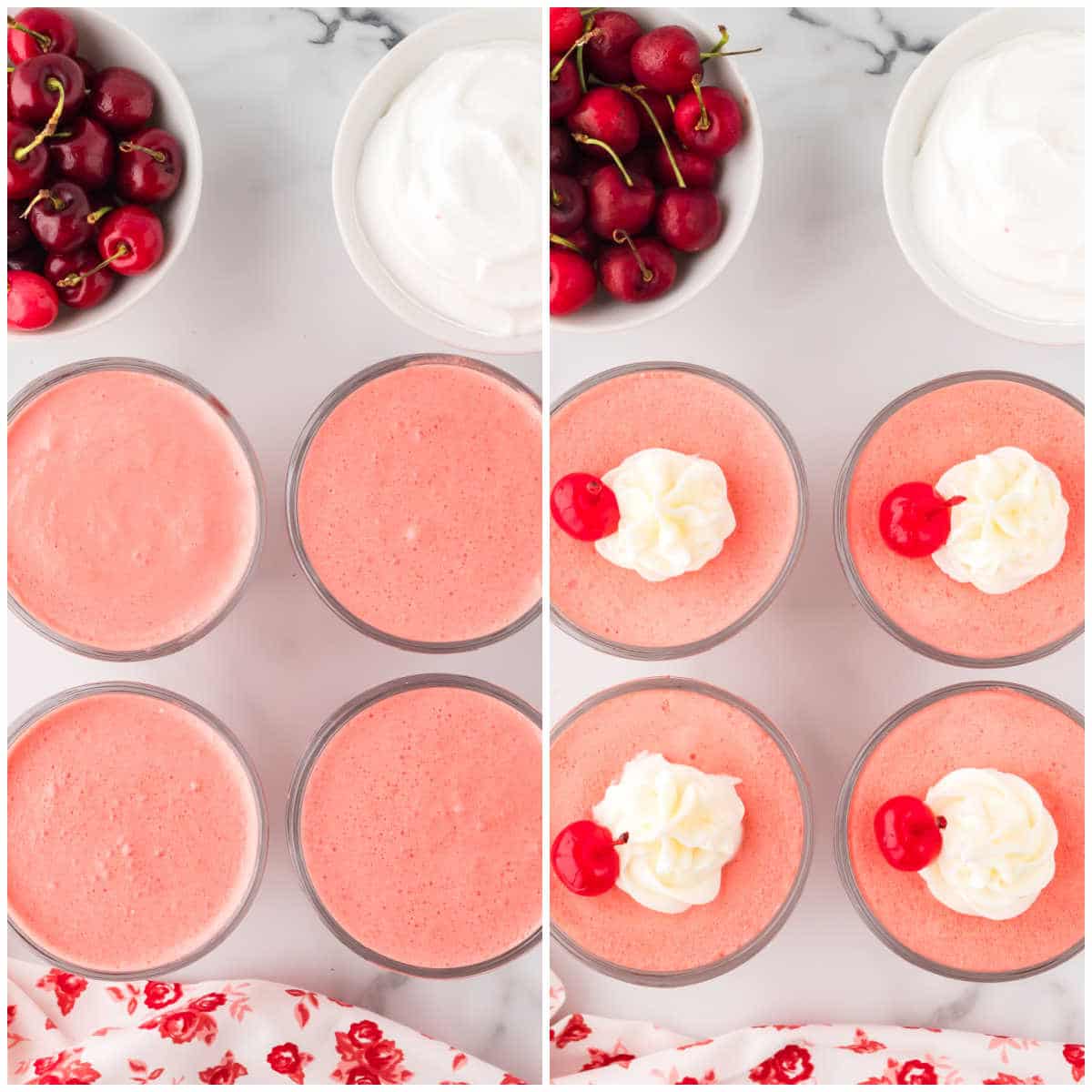 Steps to make cherry mousse.