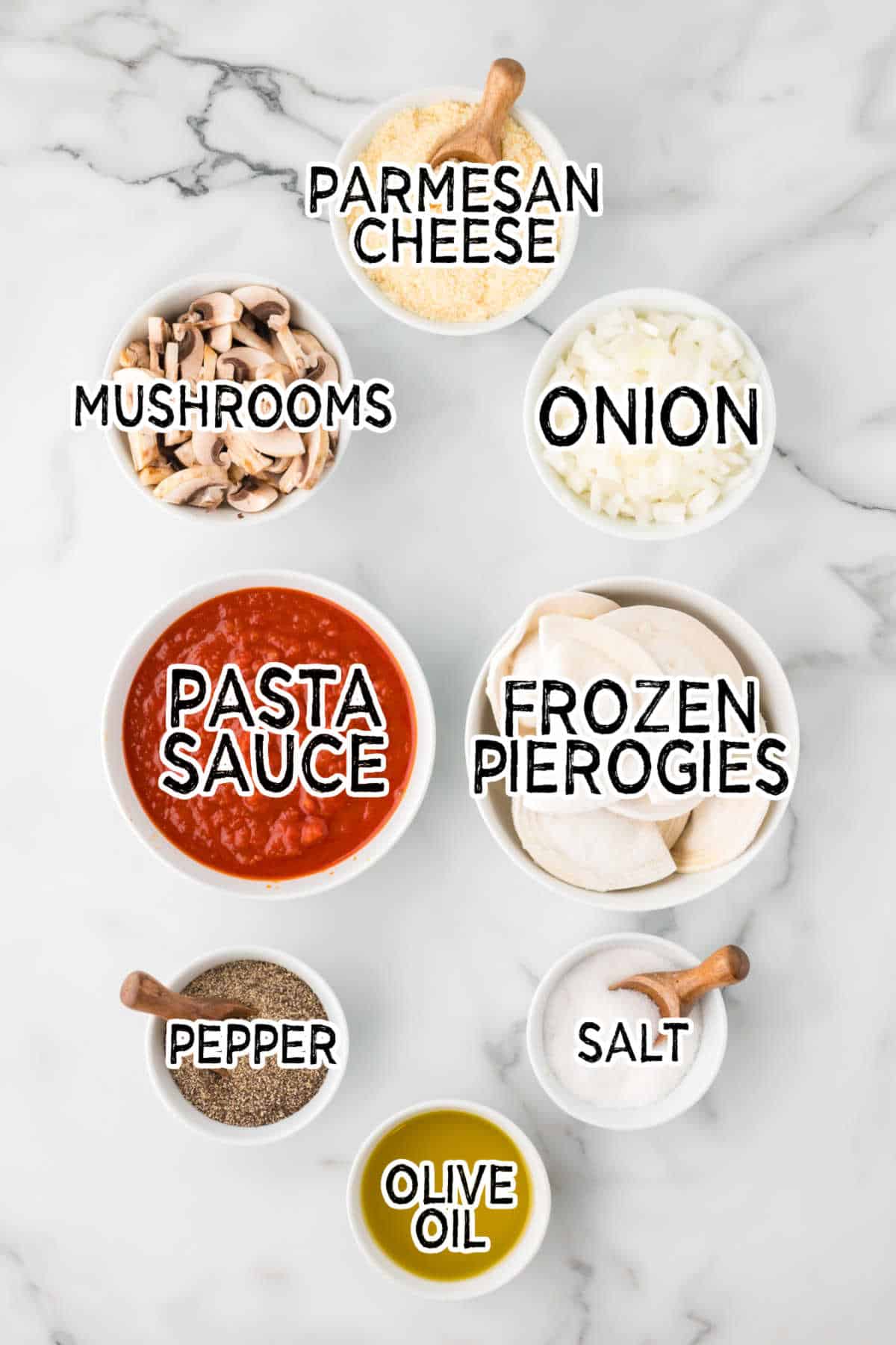 Ingredients on a white counter.