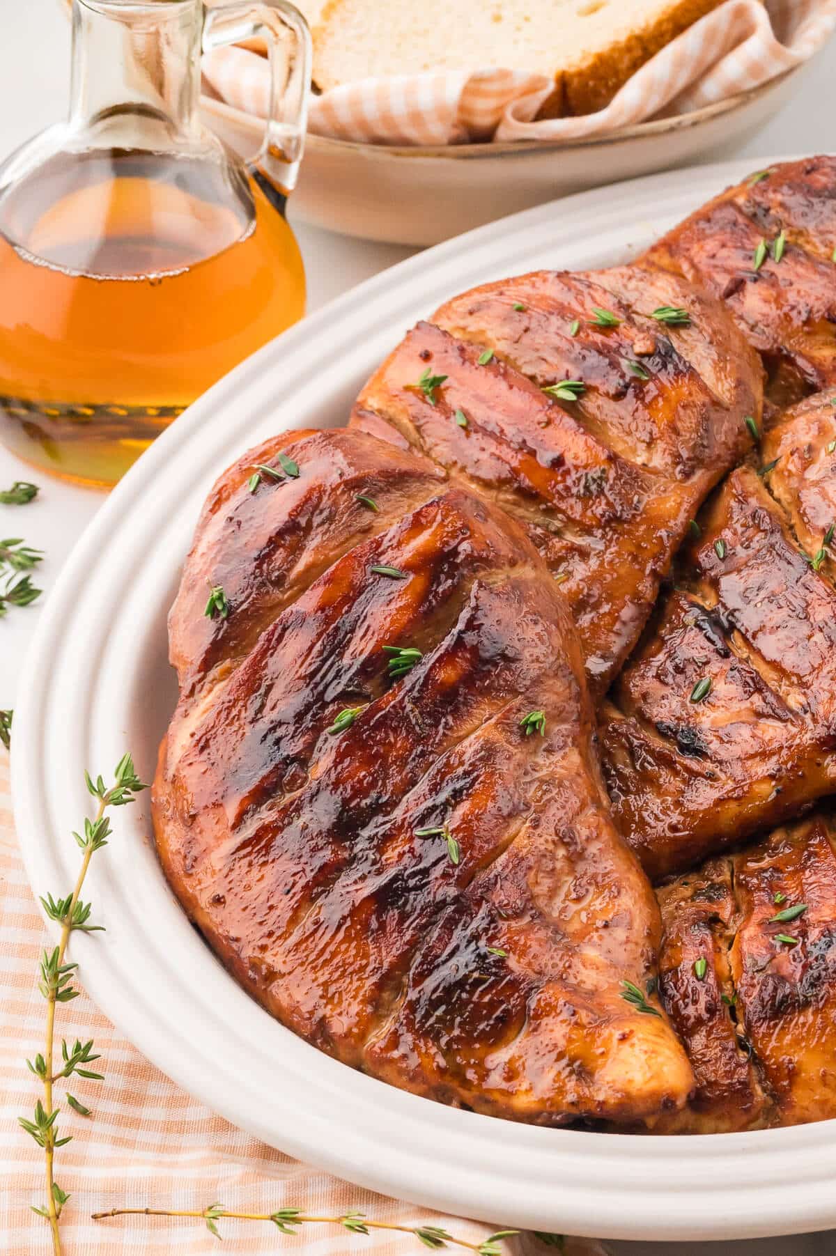 Grilled chicken on a platter.