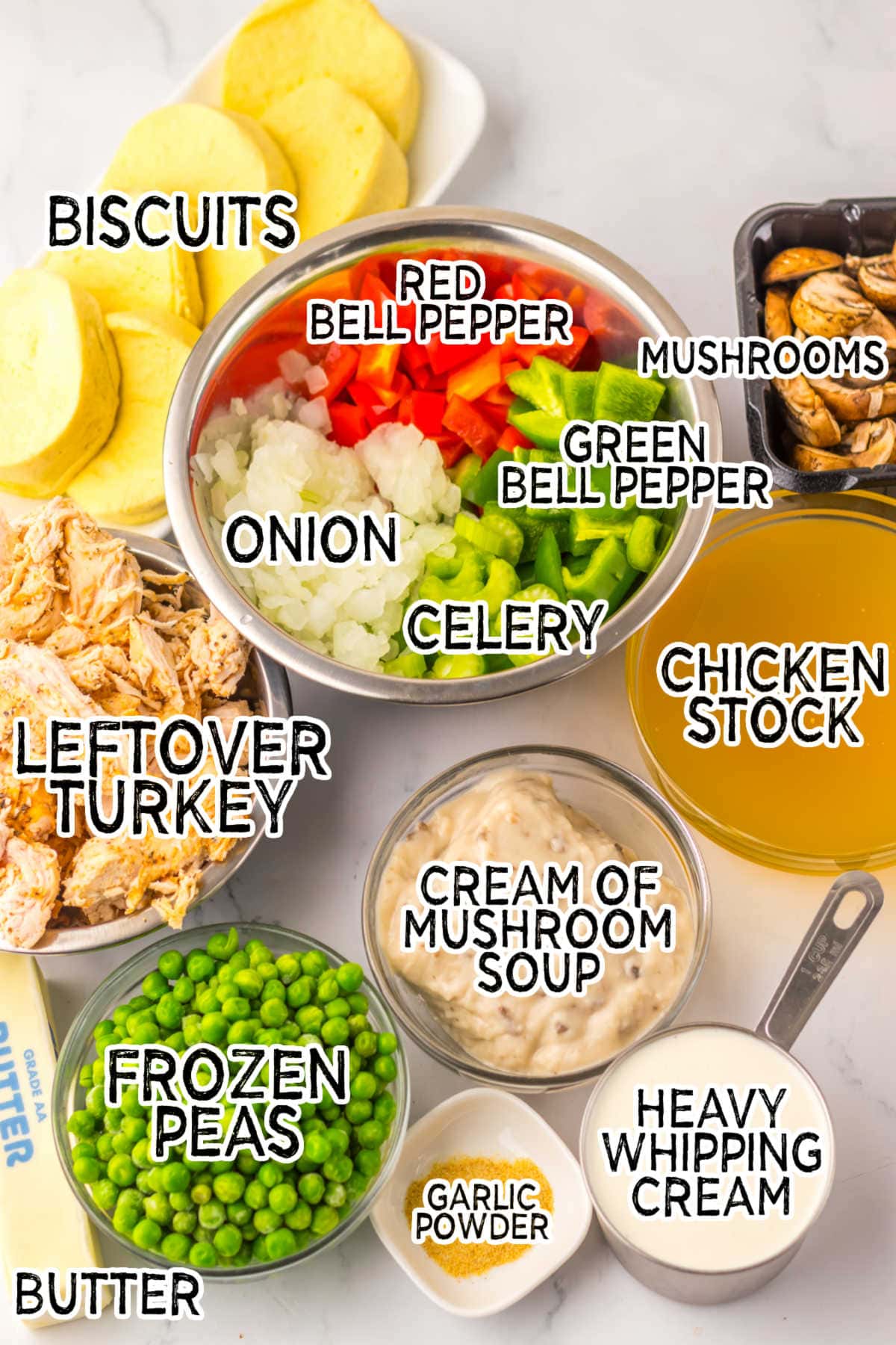 Ingredients on a white counter.