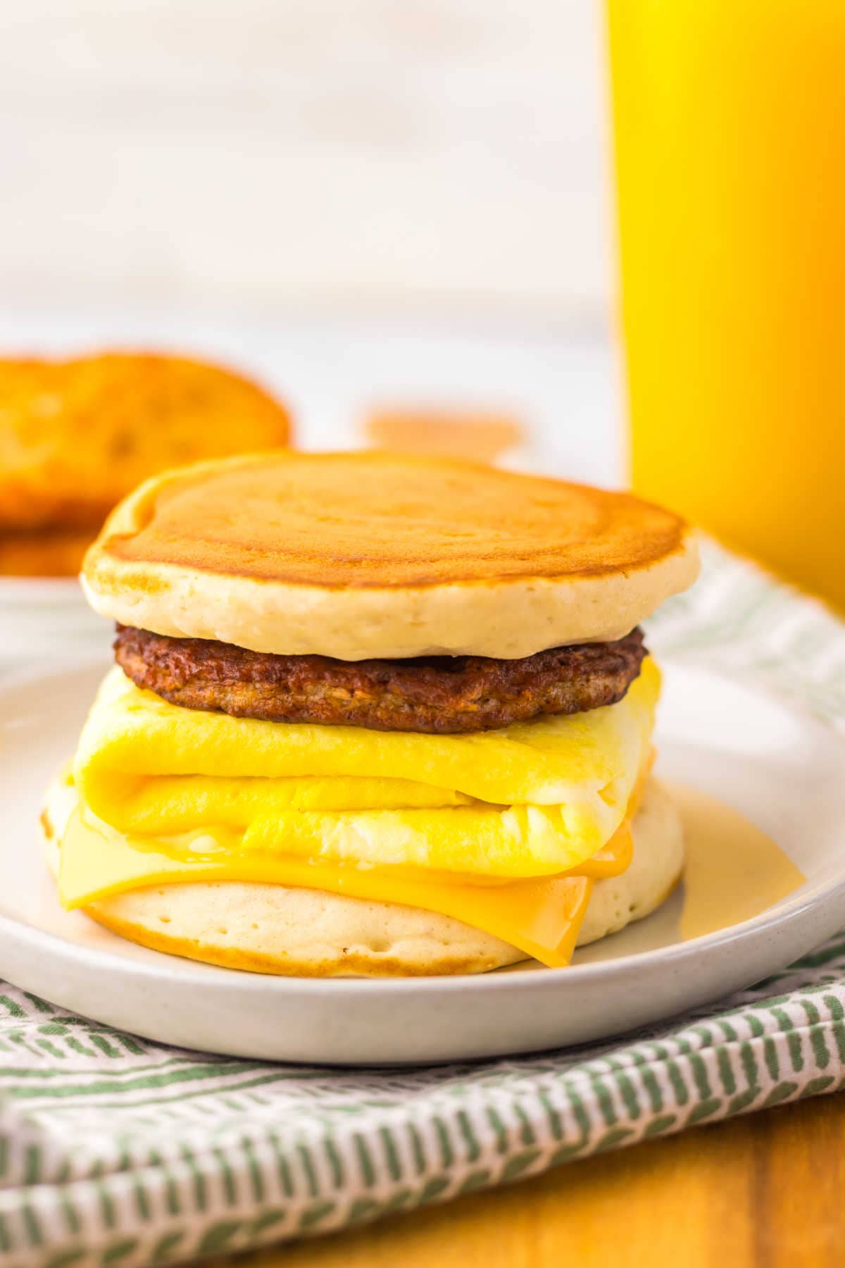 A copycat McDonald's McGriddle on a white plate.