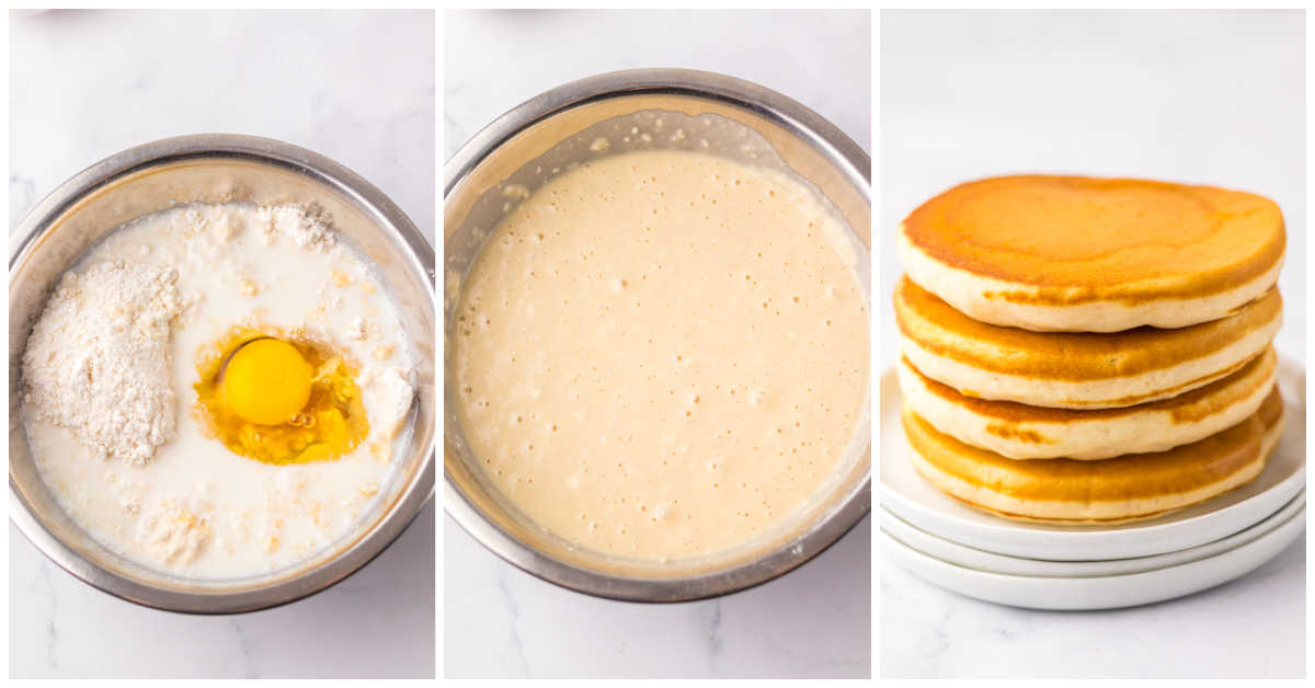 Collage of making the pancakes.