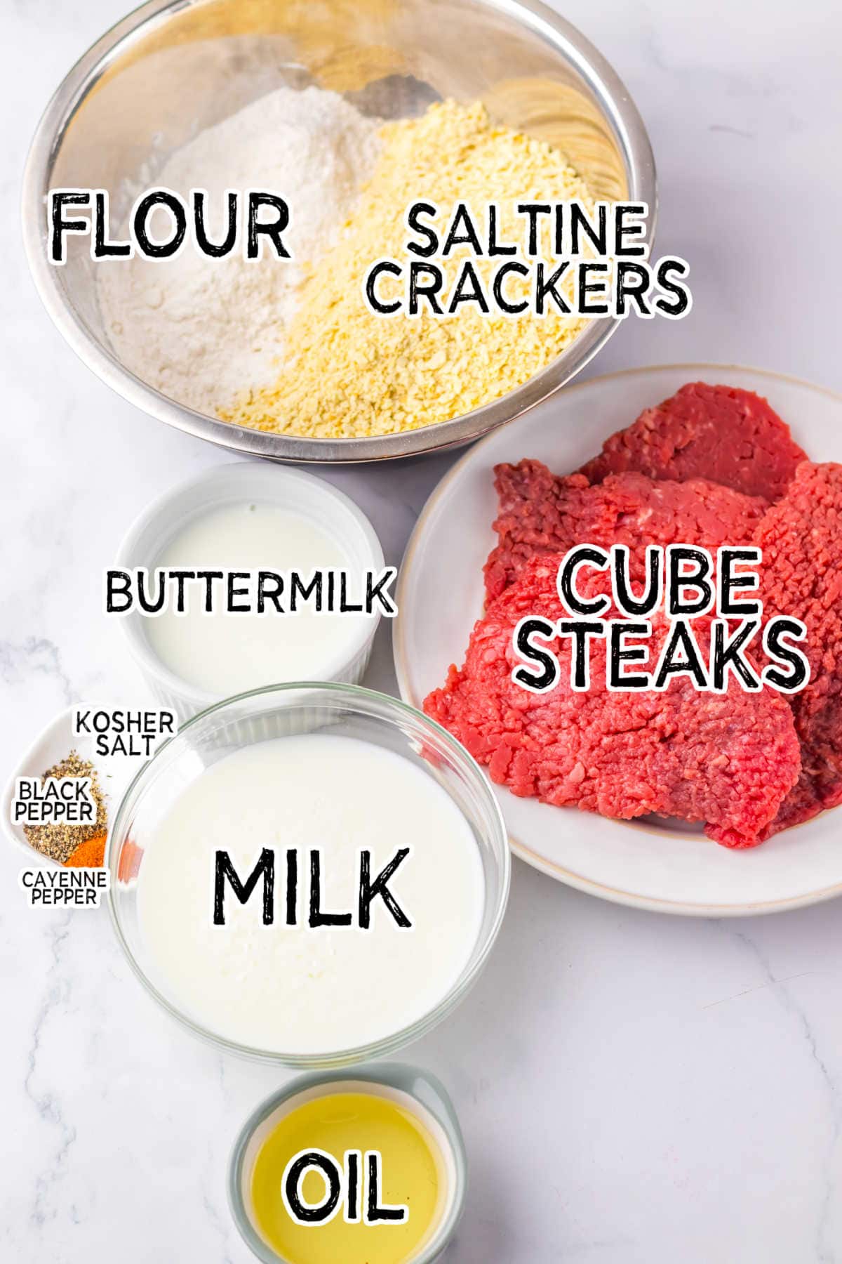 Ingredients on a white surface.