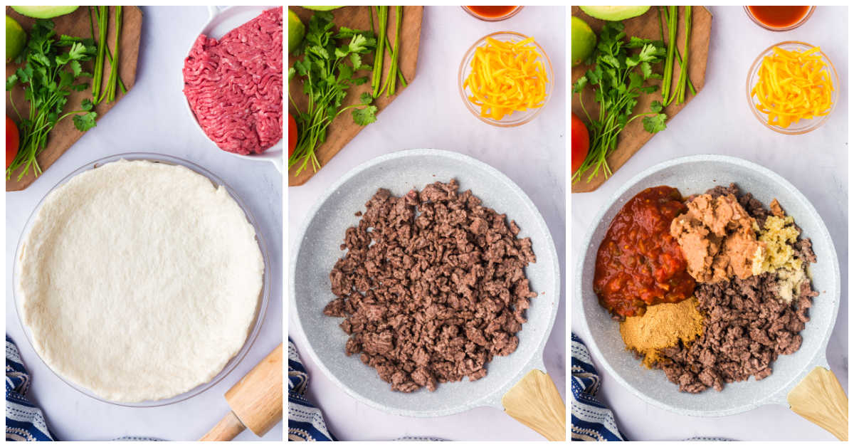 Collage of preparing the crust and filling.