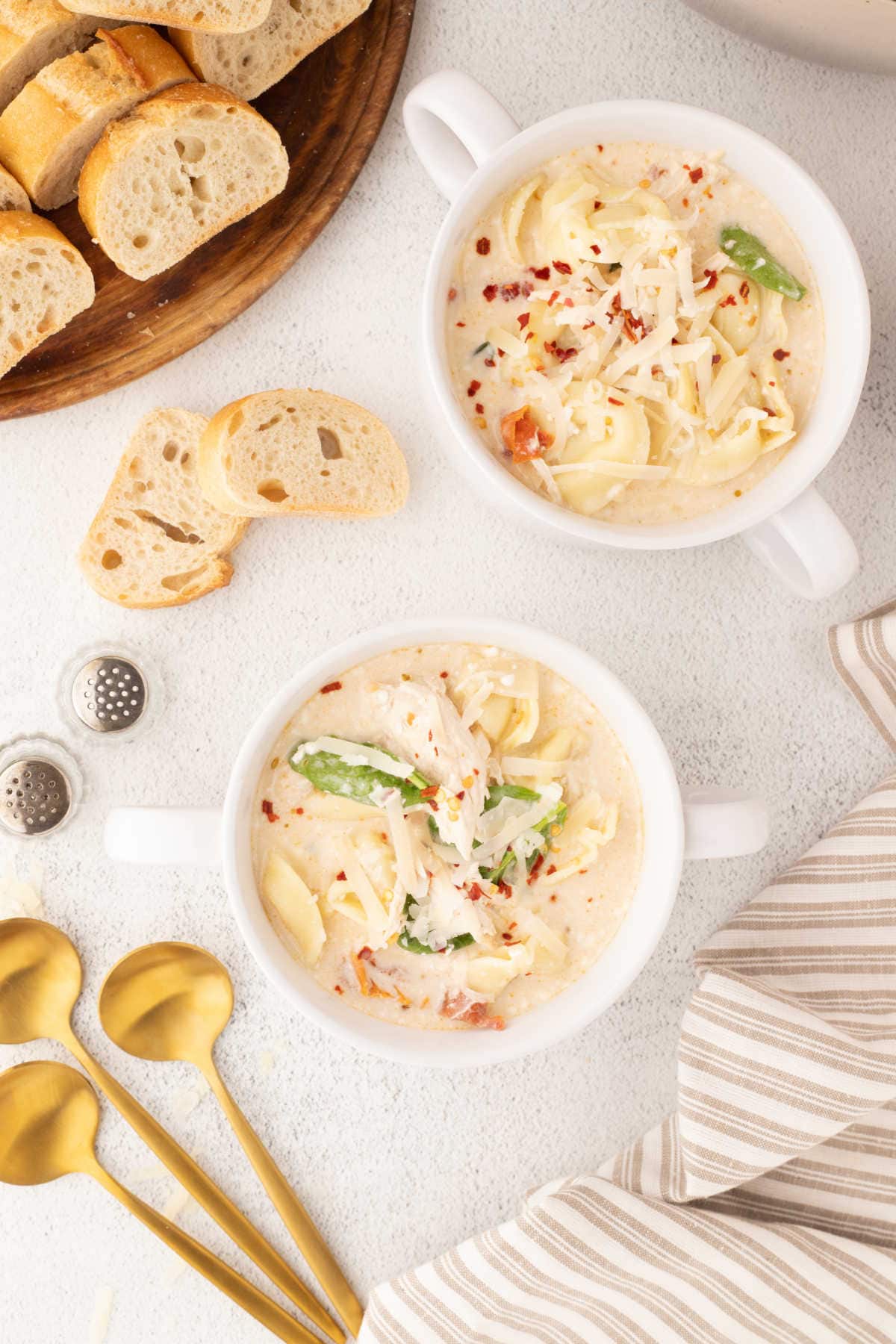 Bowls of soup on a white background.