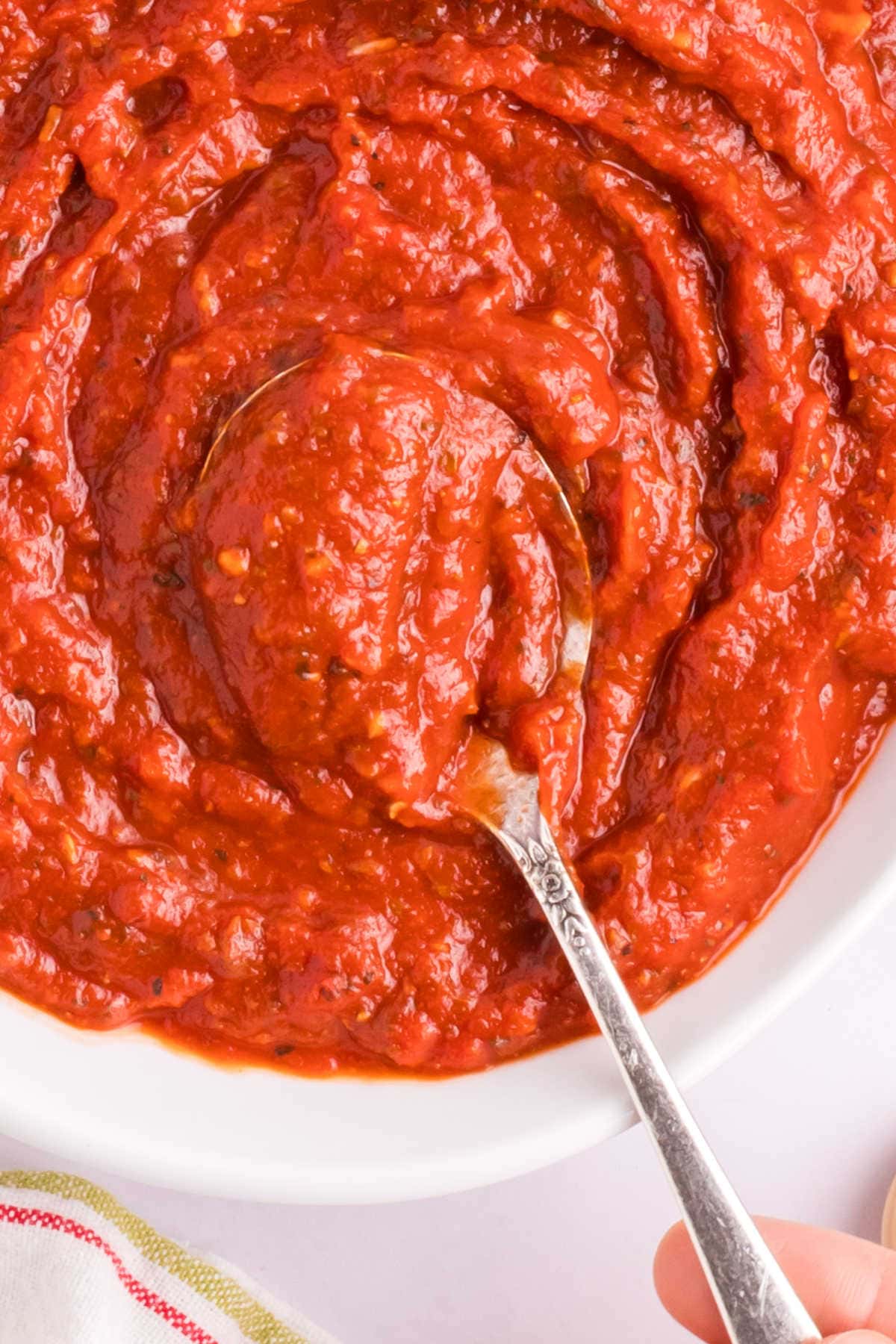 The recipe in a bowl with a spoon.