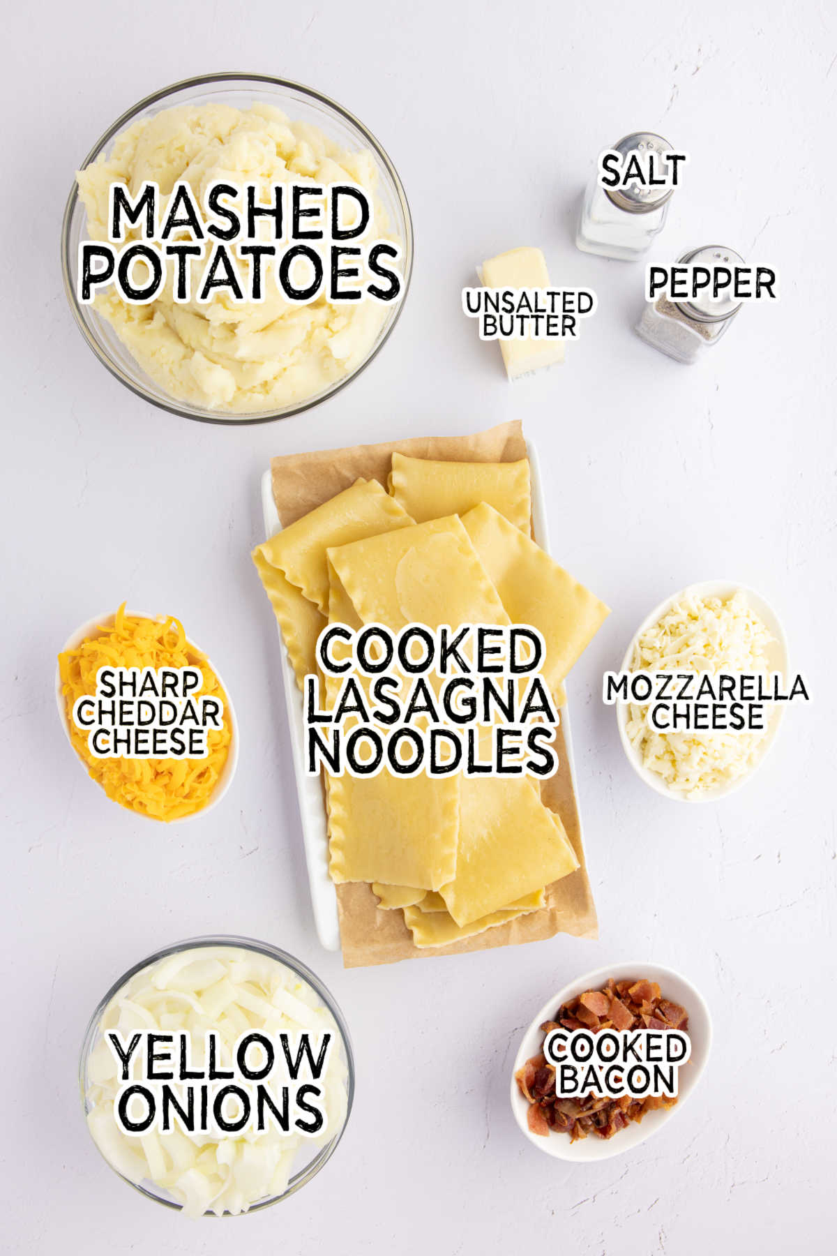 Ingredients on a white surface.