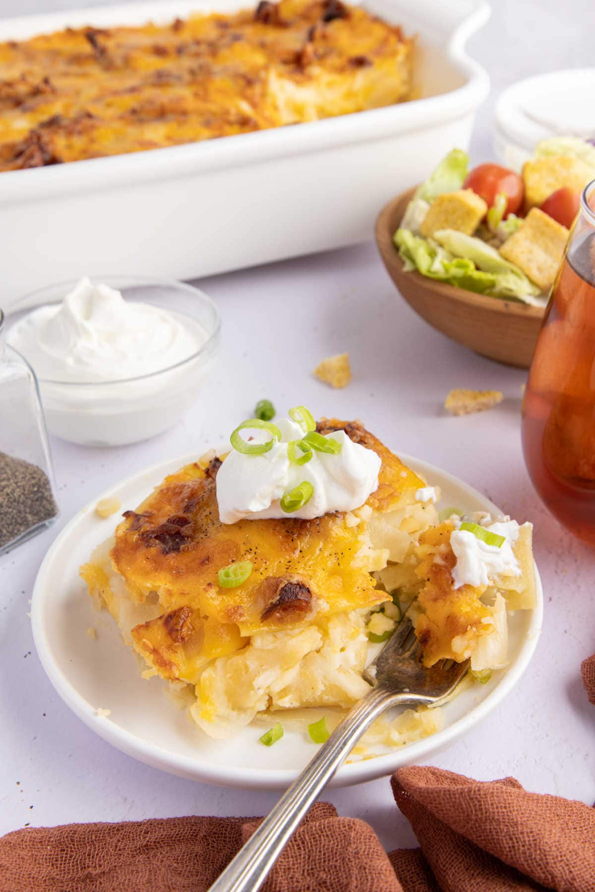 A piece of the recipe on a plate with a fork.