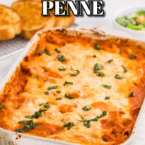 No-boil baked penne pin image.