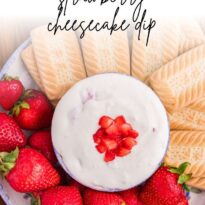 Pin image of strawberry cheesecake dip.