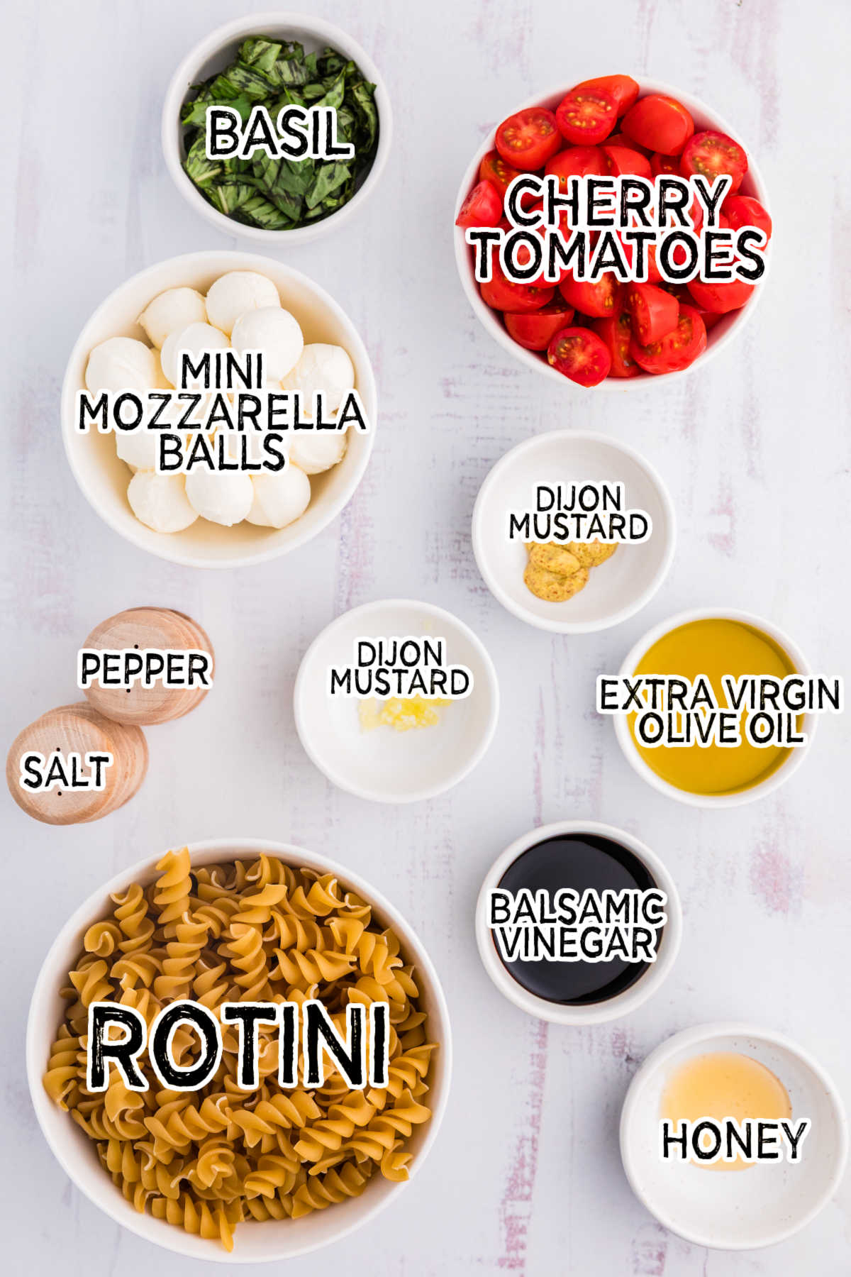 Ingredients on a white surface.