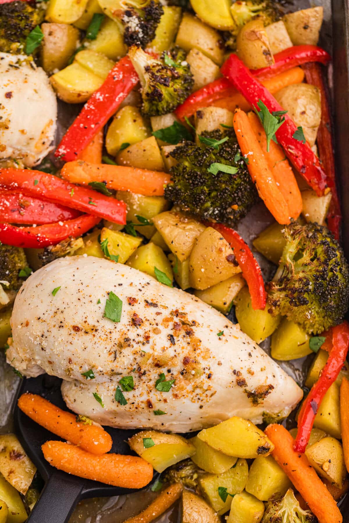 The recipe on a sheet pan.
