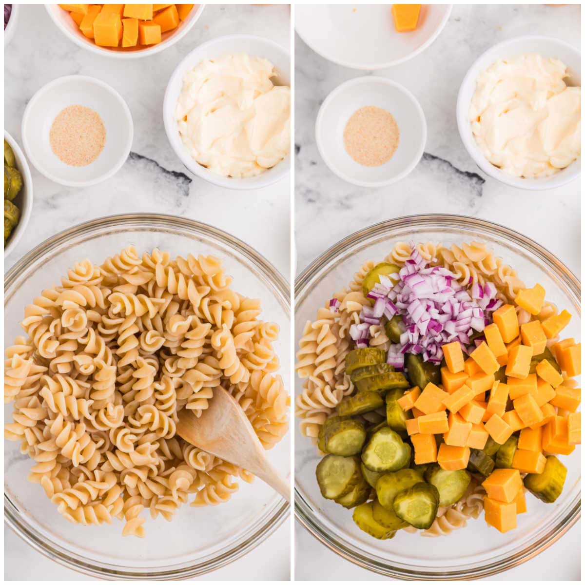 Collage of ingredients in a bowl.