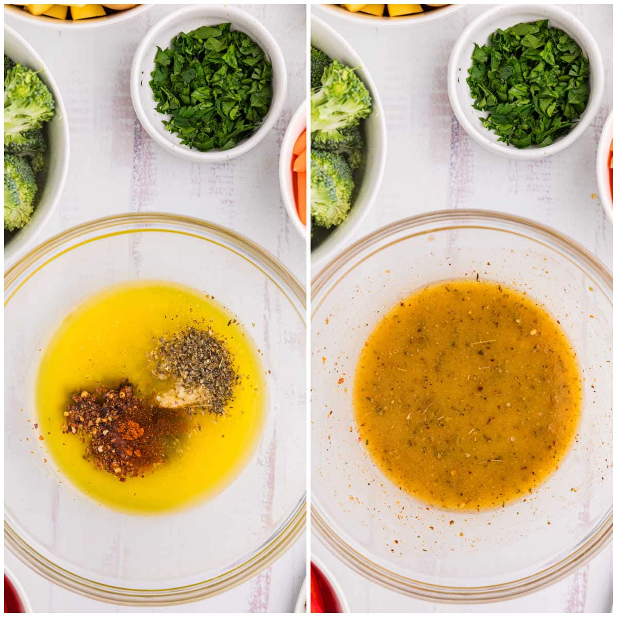 Collage of mixing the marinade.