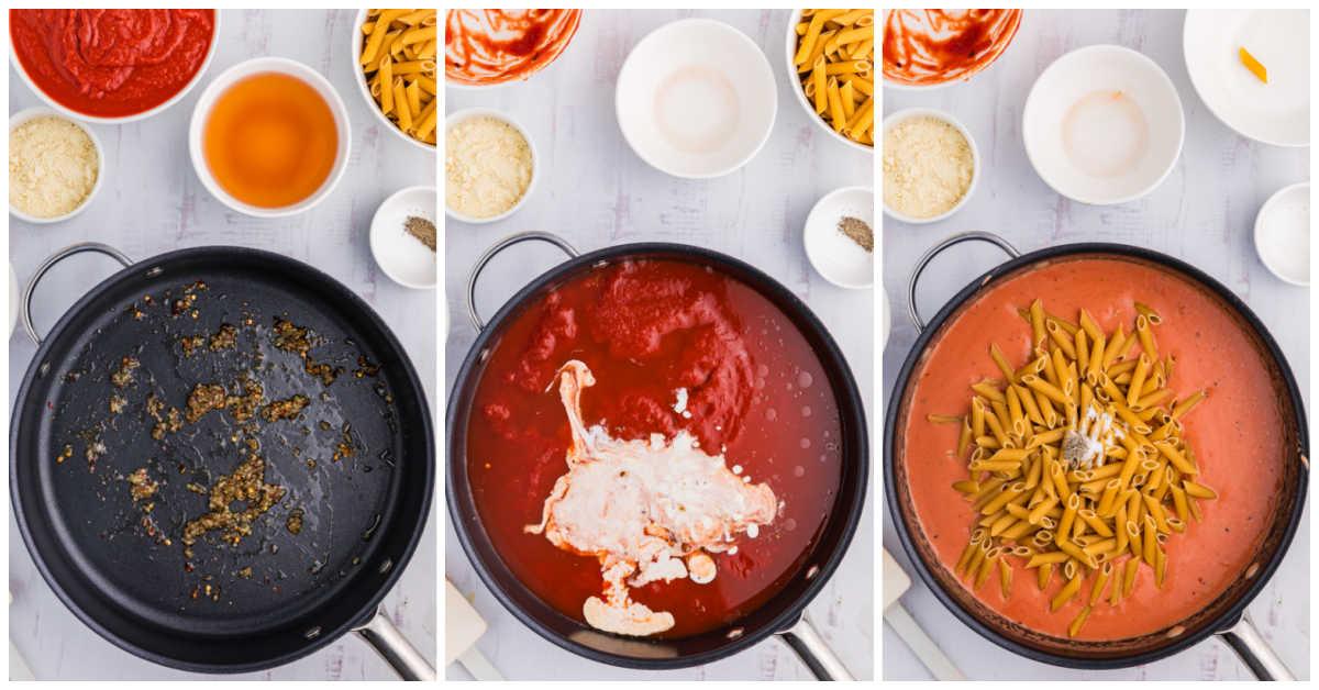 Collage of making the recipe in a skillet.