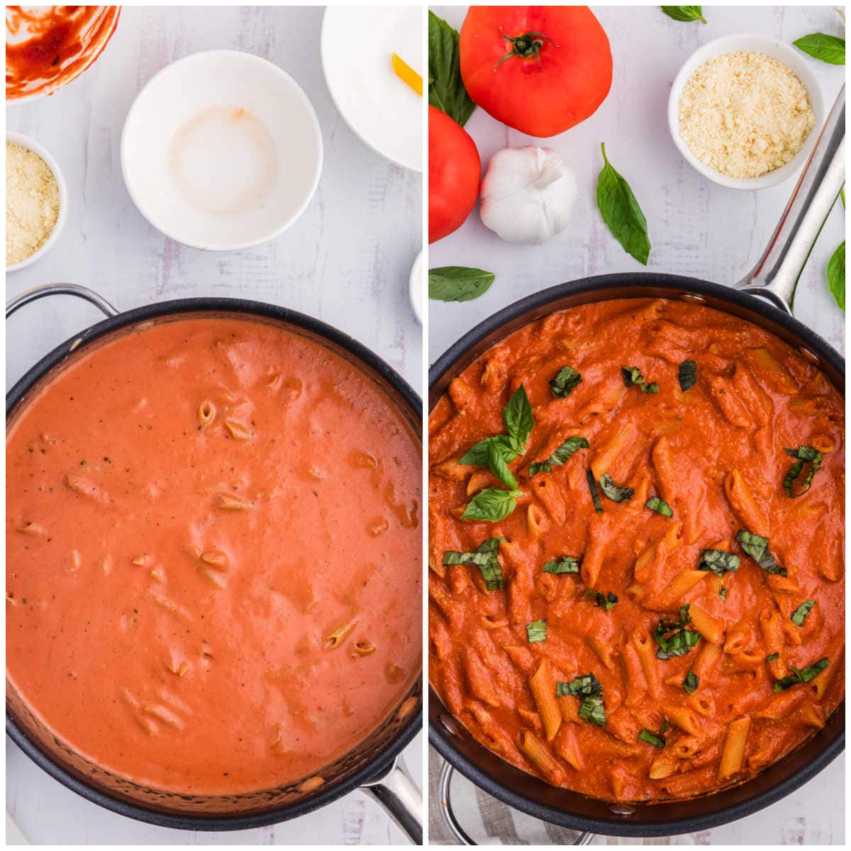 Collage of making the recipe in a skillet.