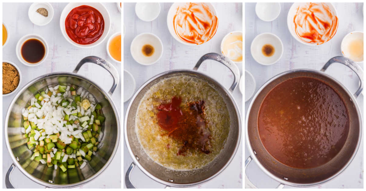 Collage of making the recipe in a saucepan.