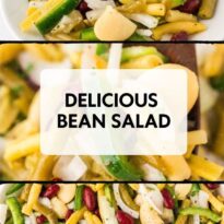 Pin collage of bean salad.