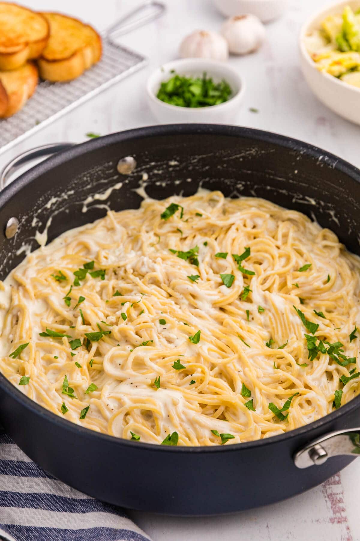 The recipe in a skillet.