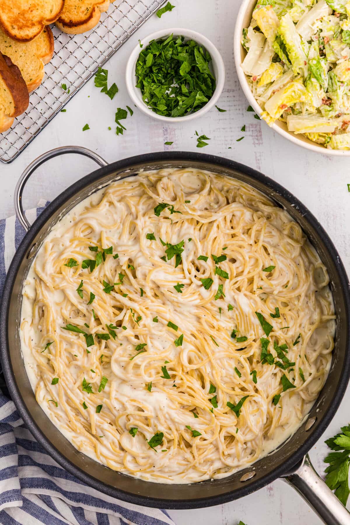 Garlic Parmesan Pasta in a skillet.