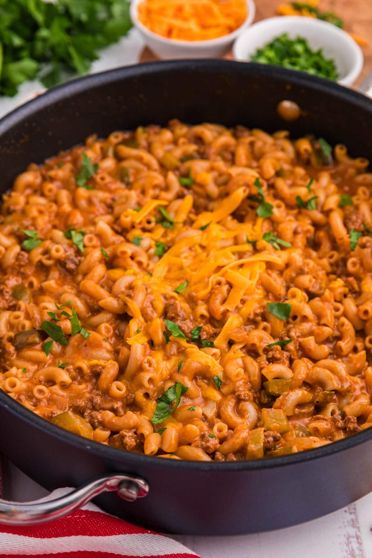 The recipe in a skillet.