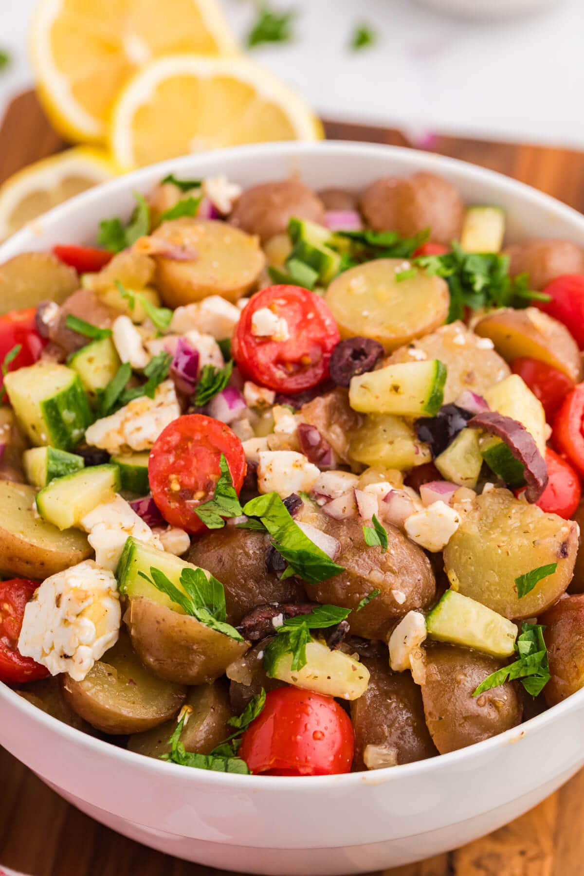 Close up of a bowl of the recipe.