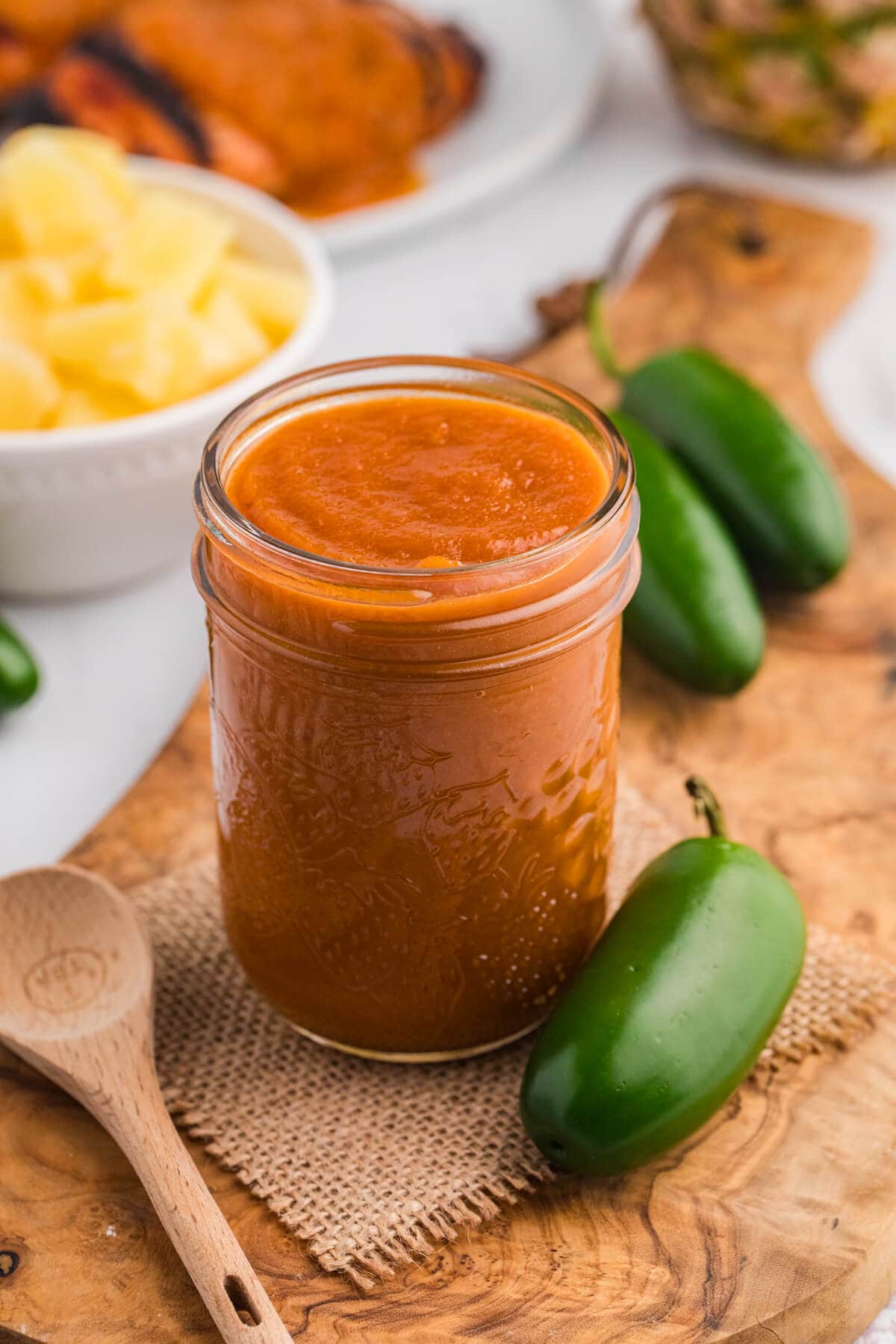 Pineapple Jalapeno BBQ Sauce in a jar.