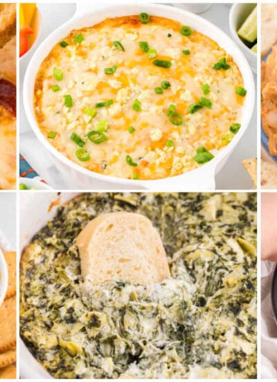 A collage of hot dip recipes.