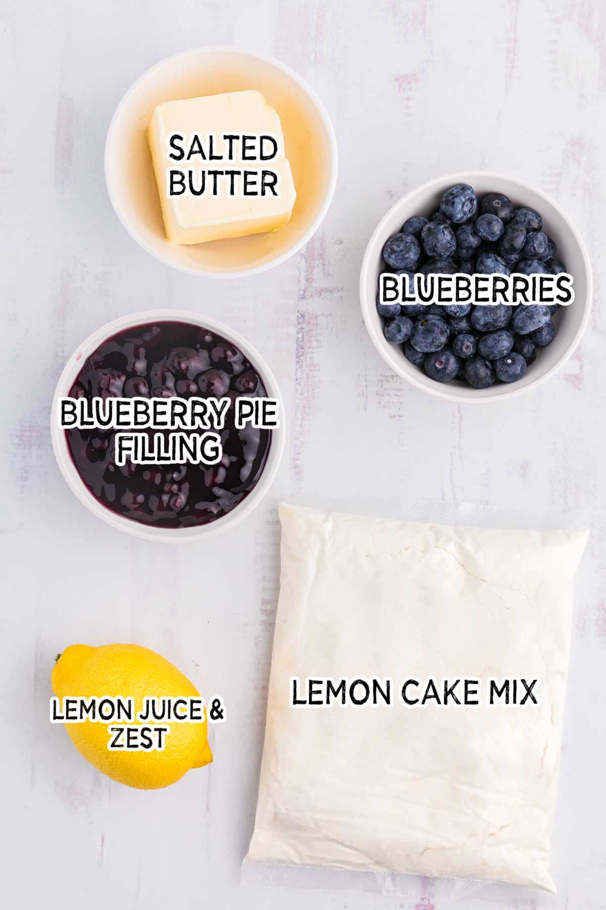 Ingredients on a white surface.