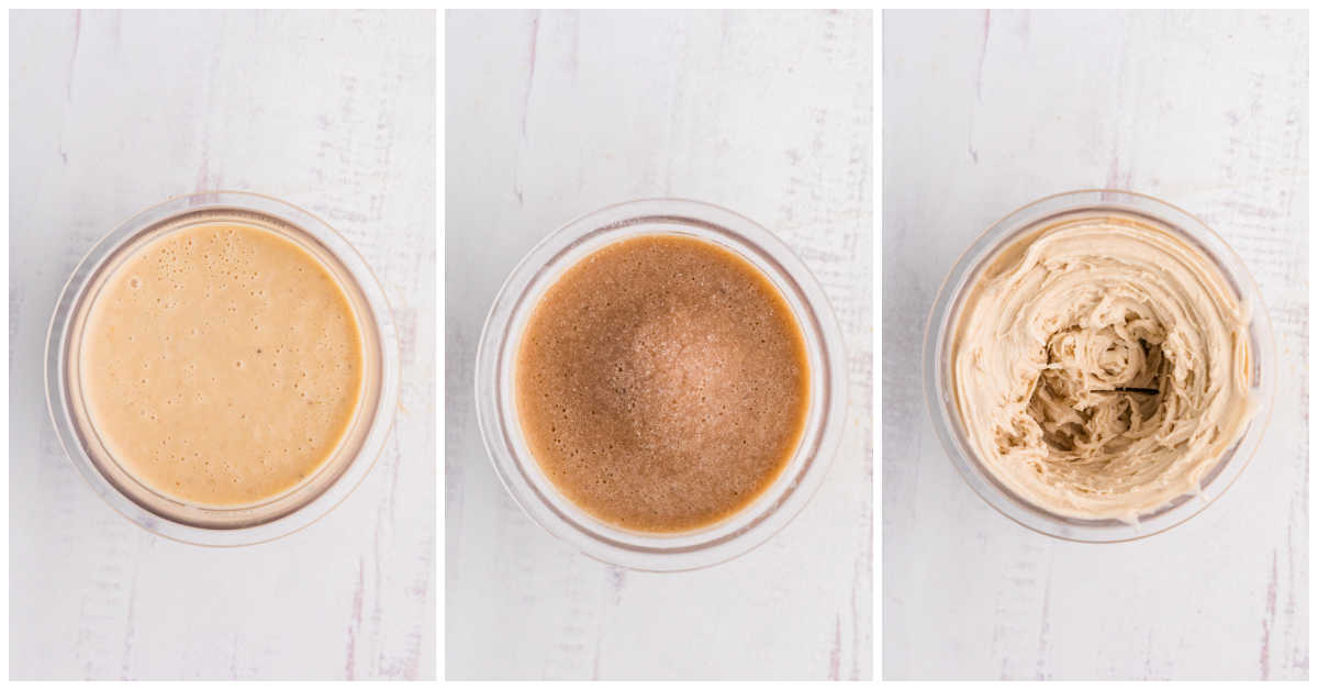 Collage of preparing the recipe in a pint container.