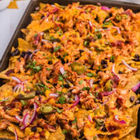 The recipe on a sheet pan.