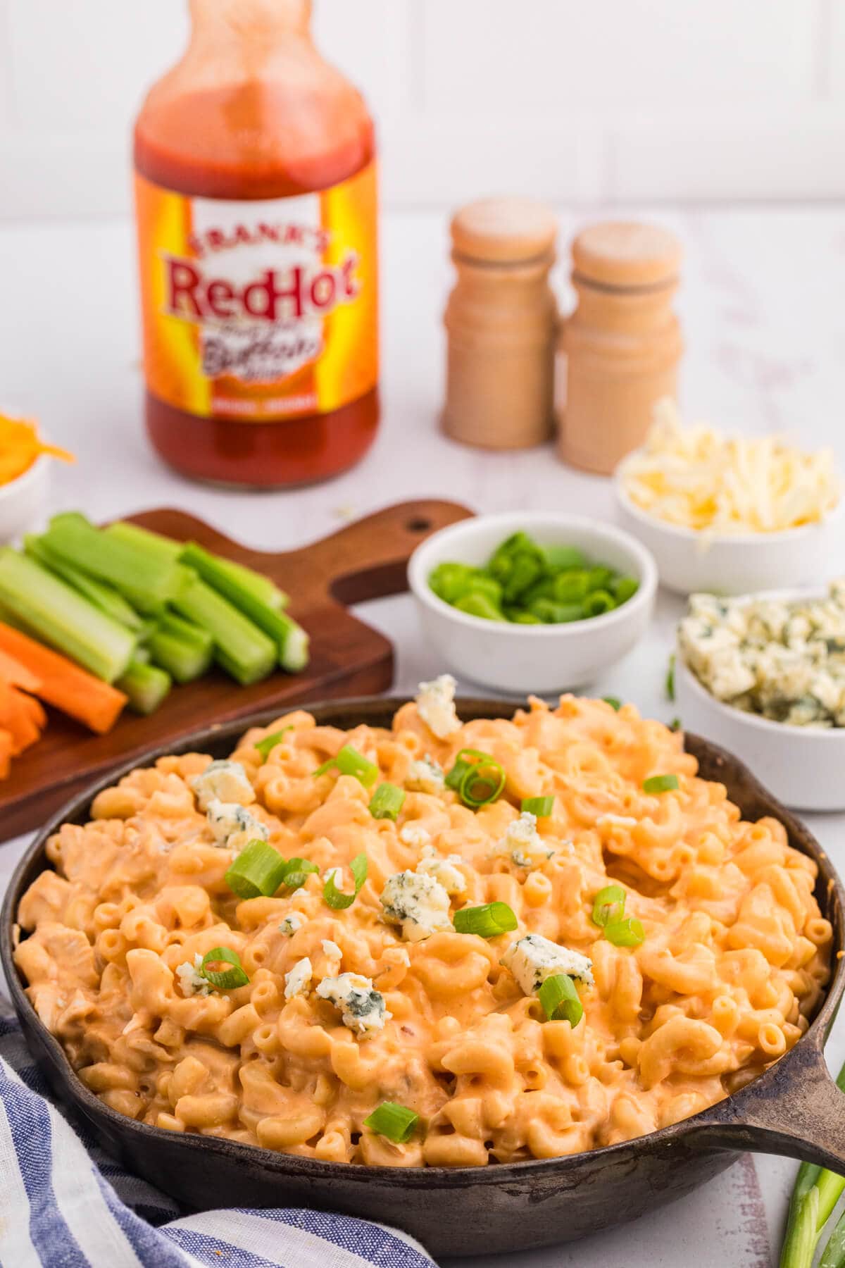 Buffalo Chicken Mac and Cheese in a pan.