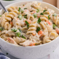 The recipe in a bowl with a spoon.