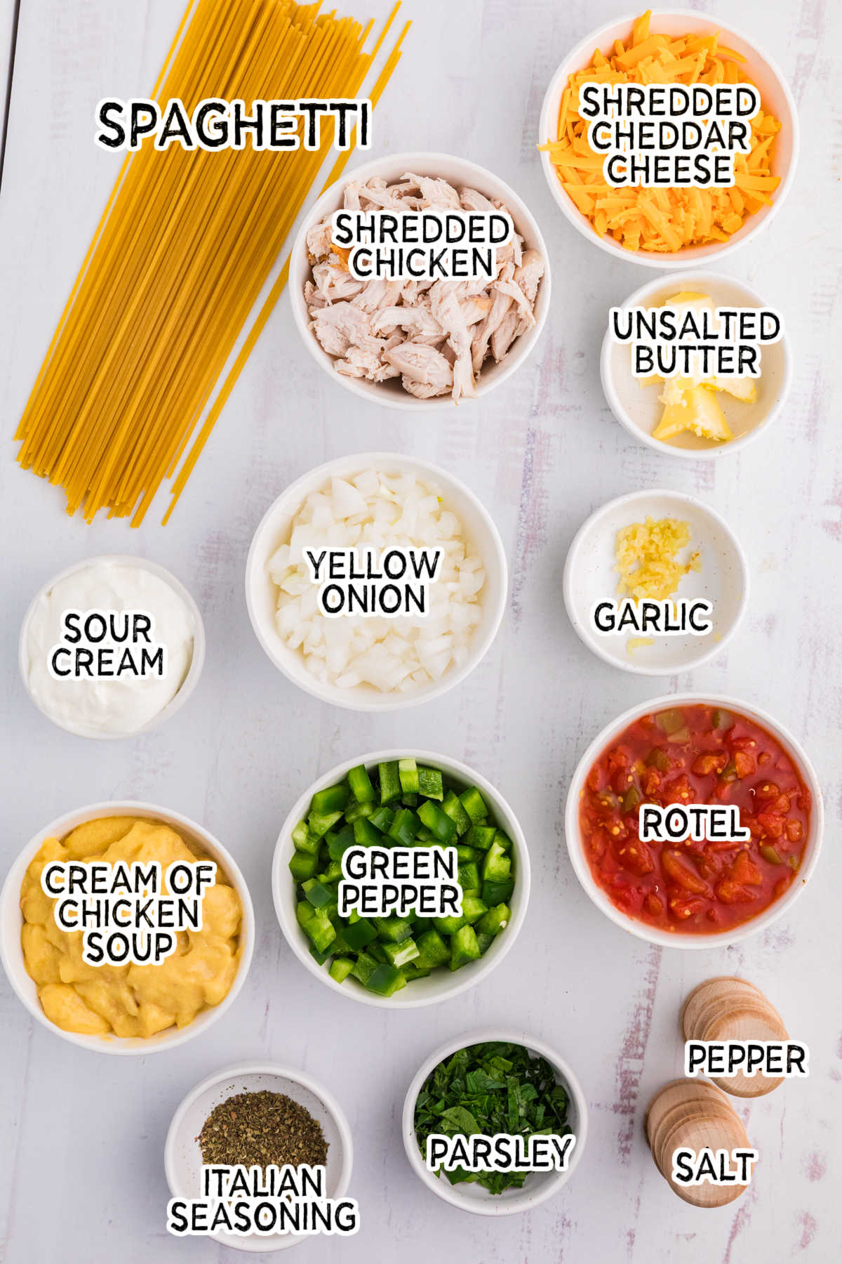 Ingredients on a white surface.
