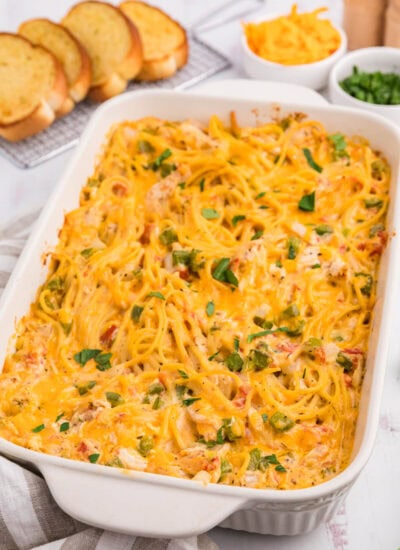 The recipe in a casserole dish.