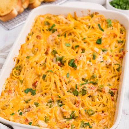 The recipe in a casserole dish.