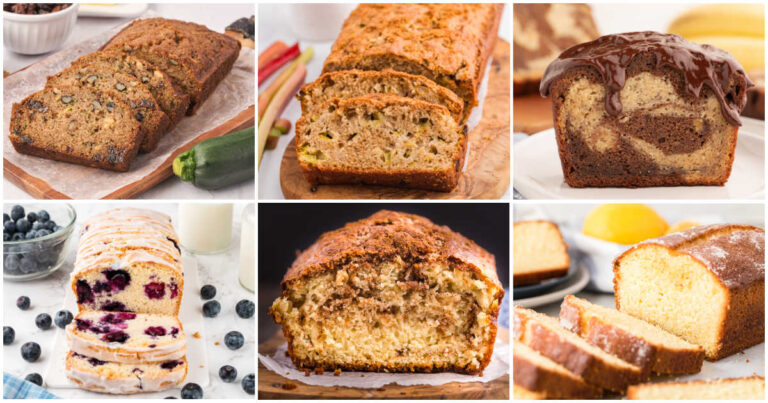 Collage of a variety of quick breads.