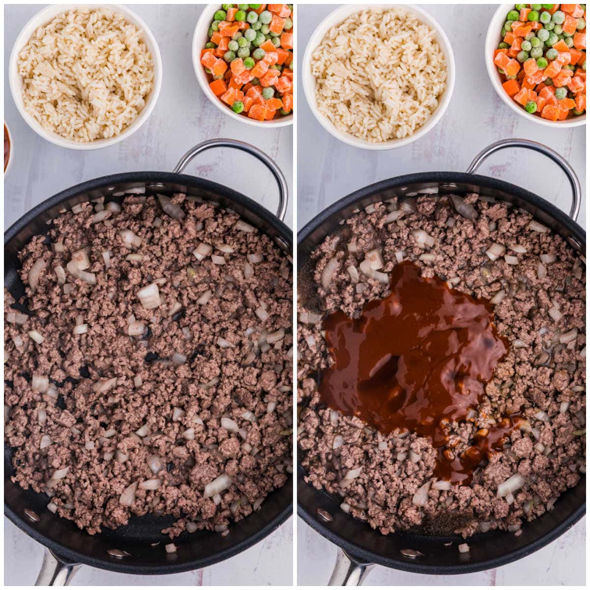 Ingredients cooking in a large skillet.
