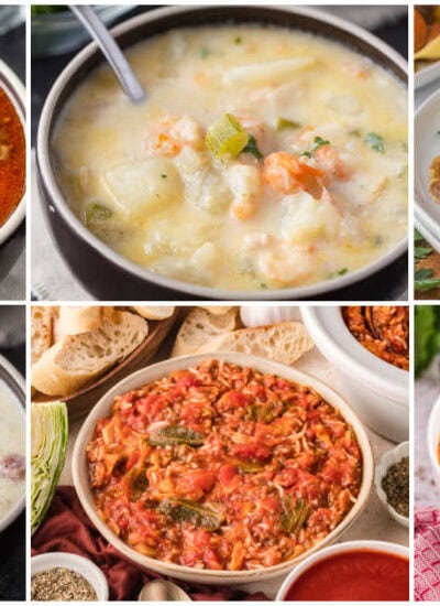 Soups and stews collage.